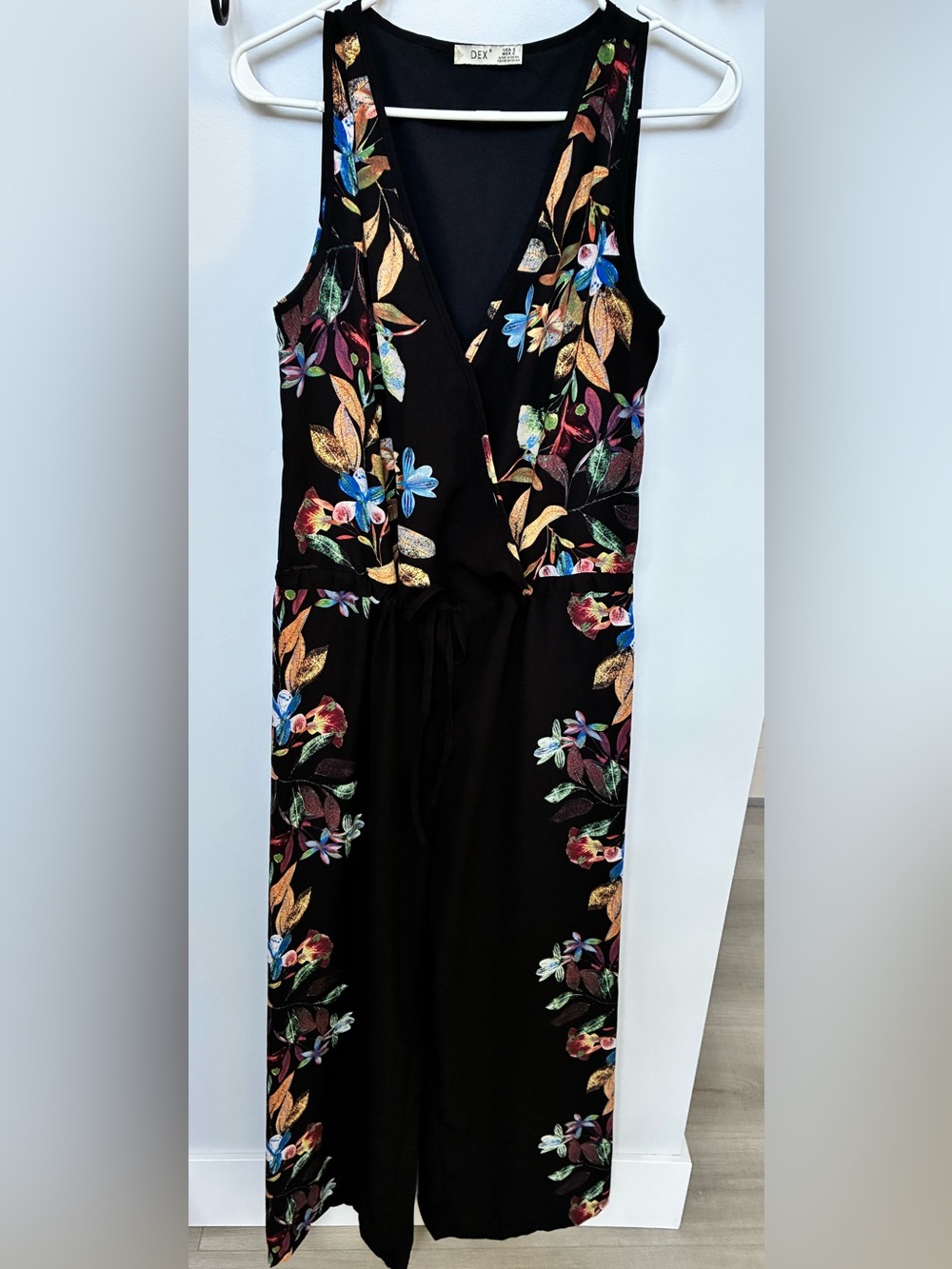 Dex Black Floral Wrap Jumpsuit with Multicolor flowers